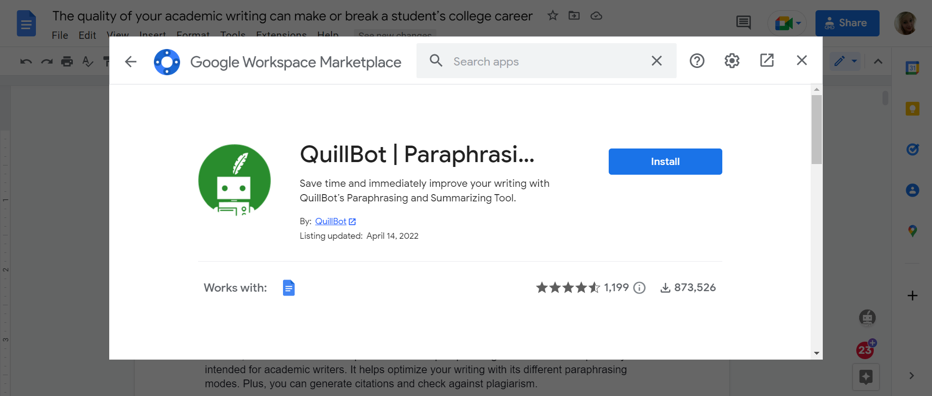 Quillbot avec Google Docs