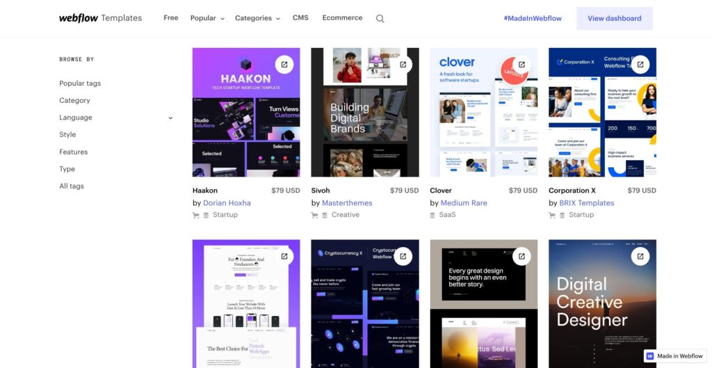 Principales características de Webflow