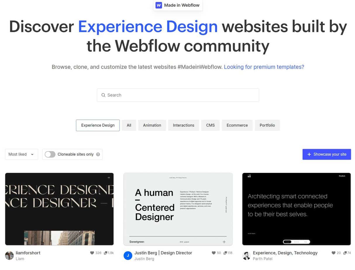 Image de la page Web de Webflow