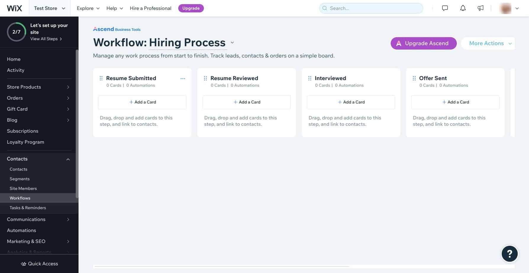 worflow proceso de contratación wix