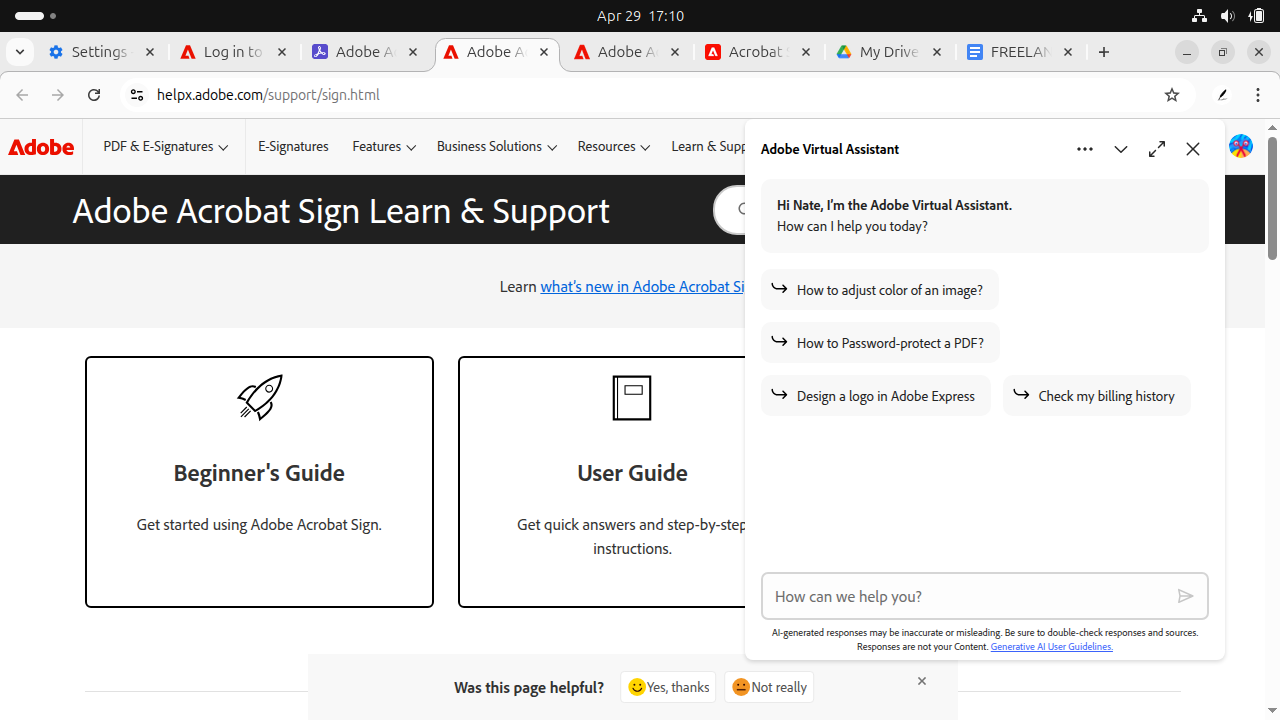 Adobe Acrobat Sign Support Virtual Assistant