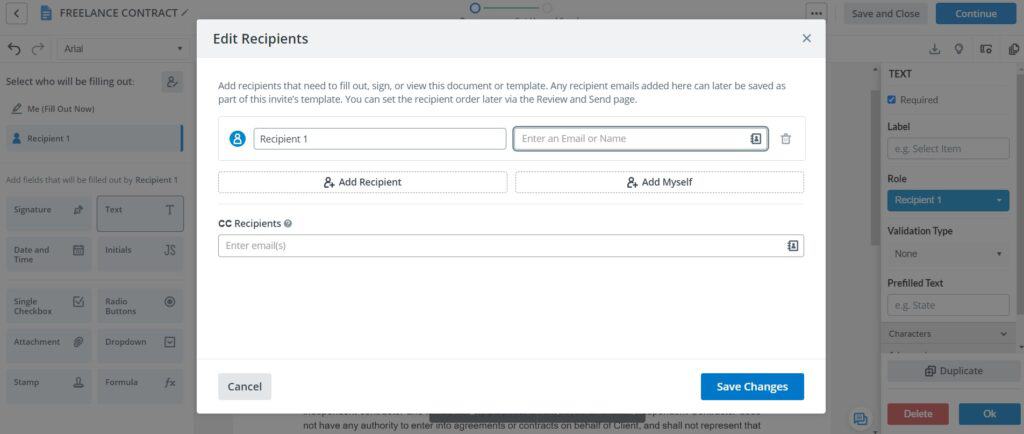 signNow- modifier les destinataires