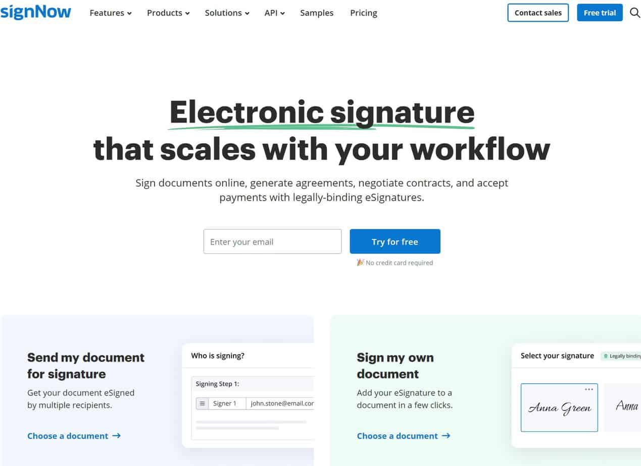 signNow présente une photo du site web