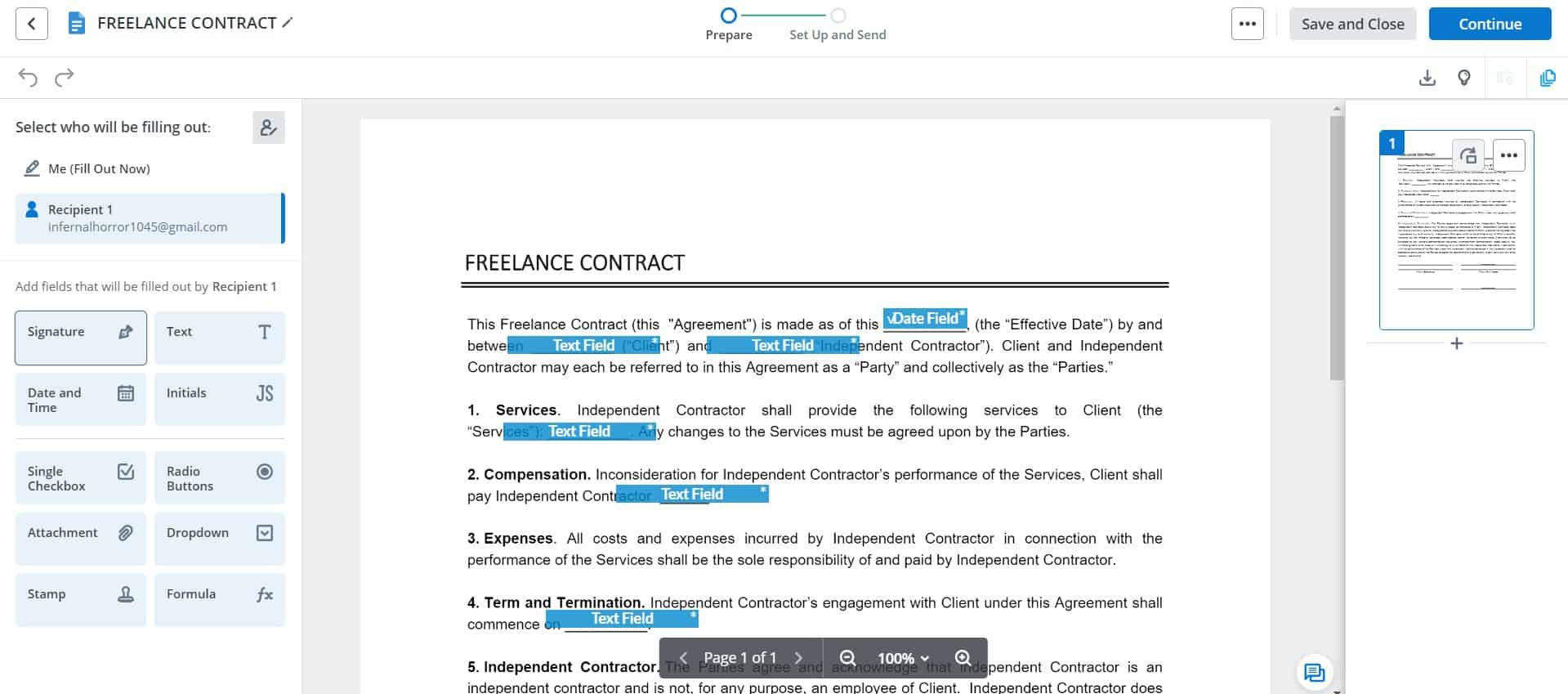 signNow Freelance Contract Preparations Bild von Website