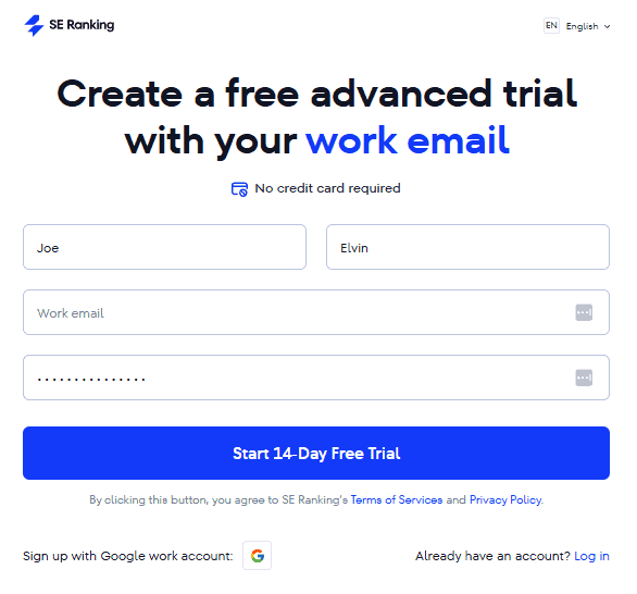 SERankig - Login