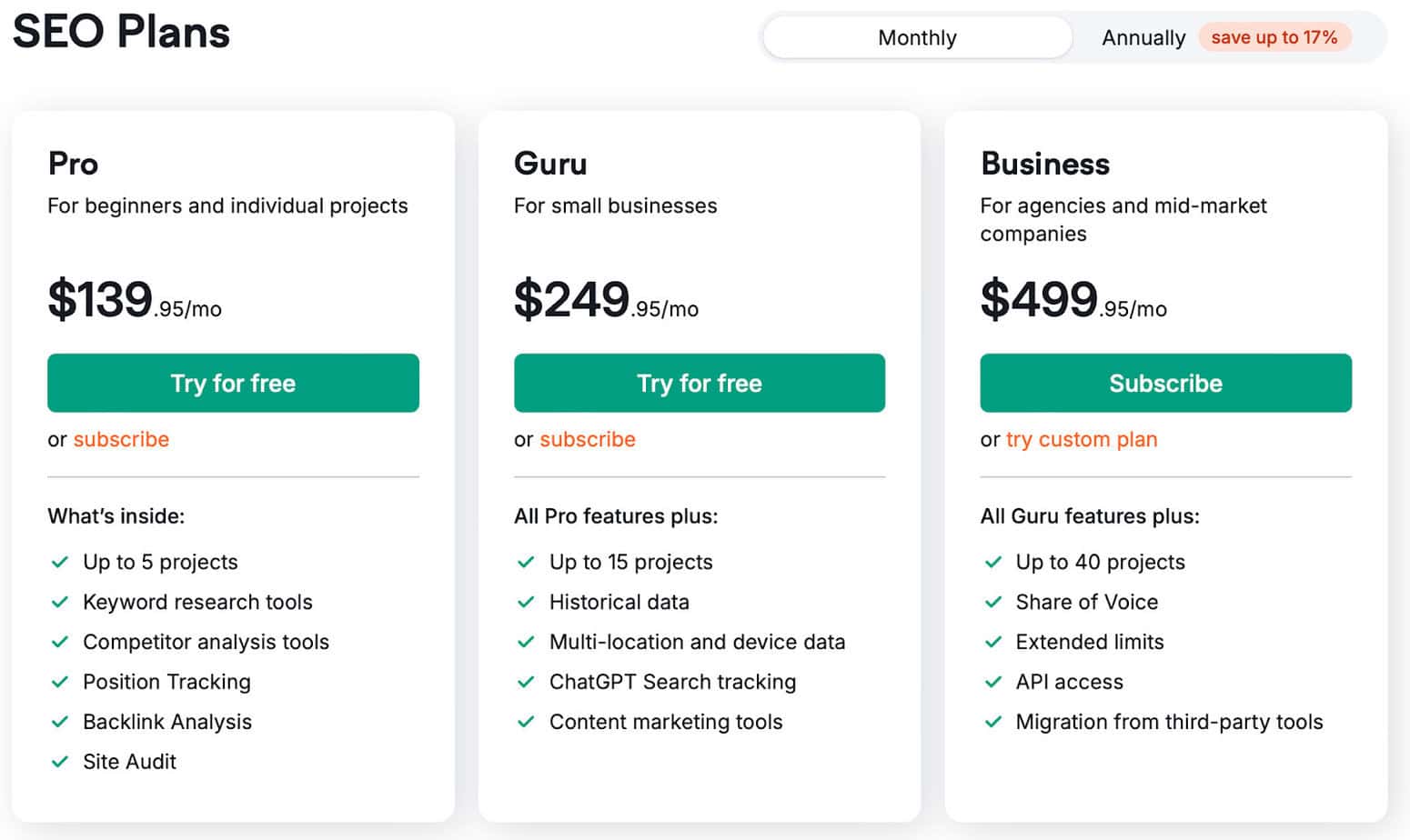 Semrush SEO Plans