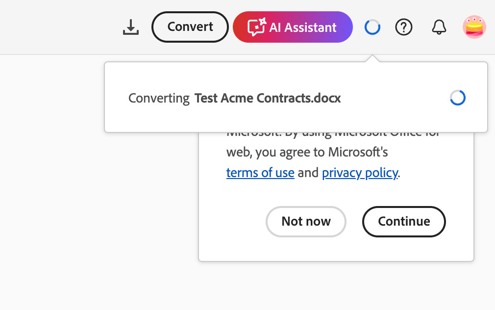 Adobe Demo convert feature