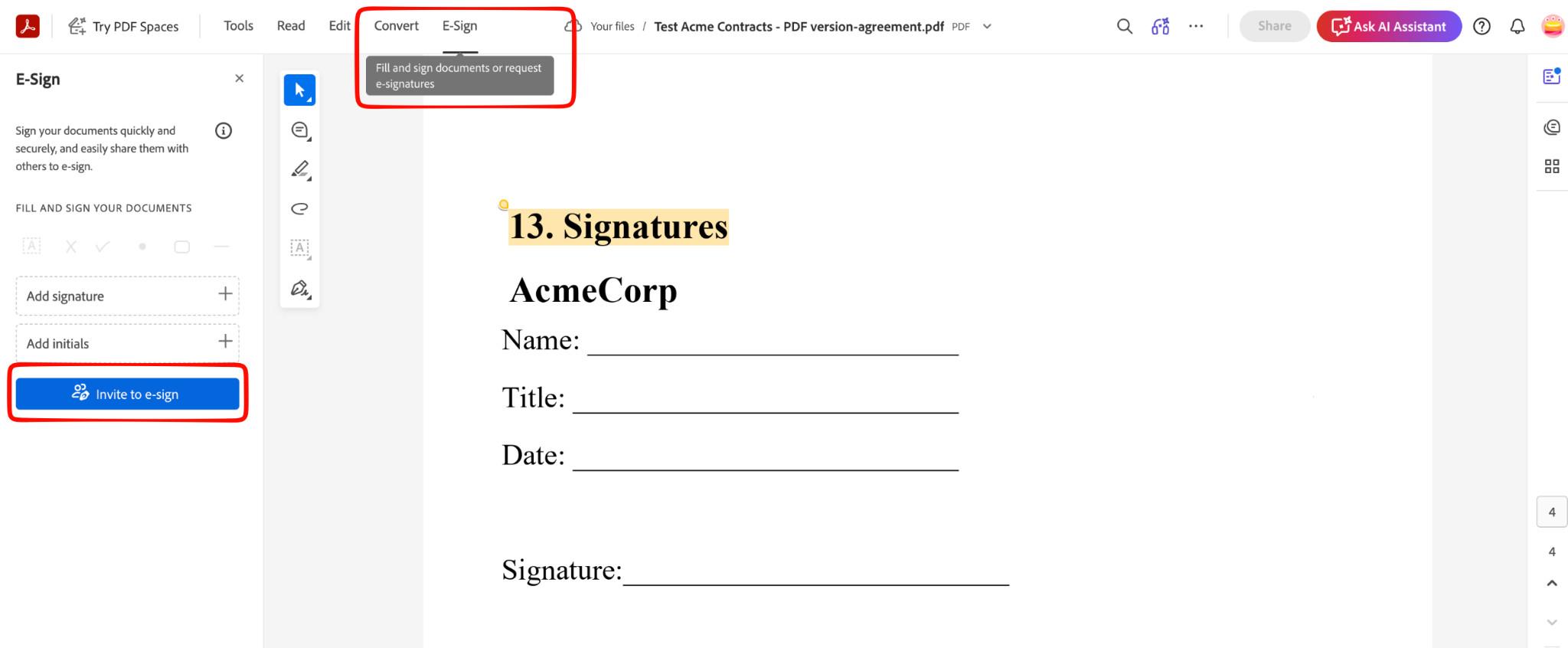 Adobe Demo Signature Request
