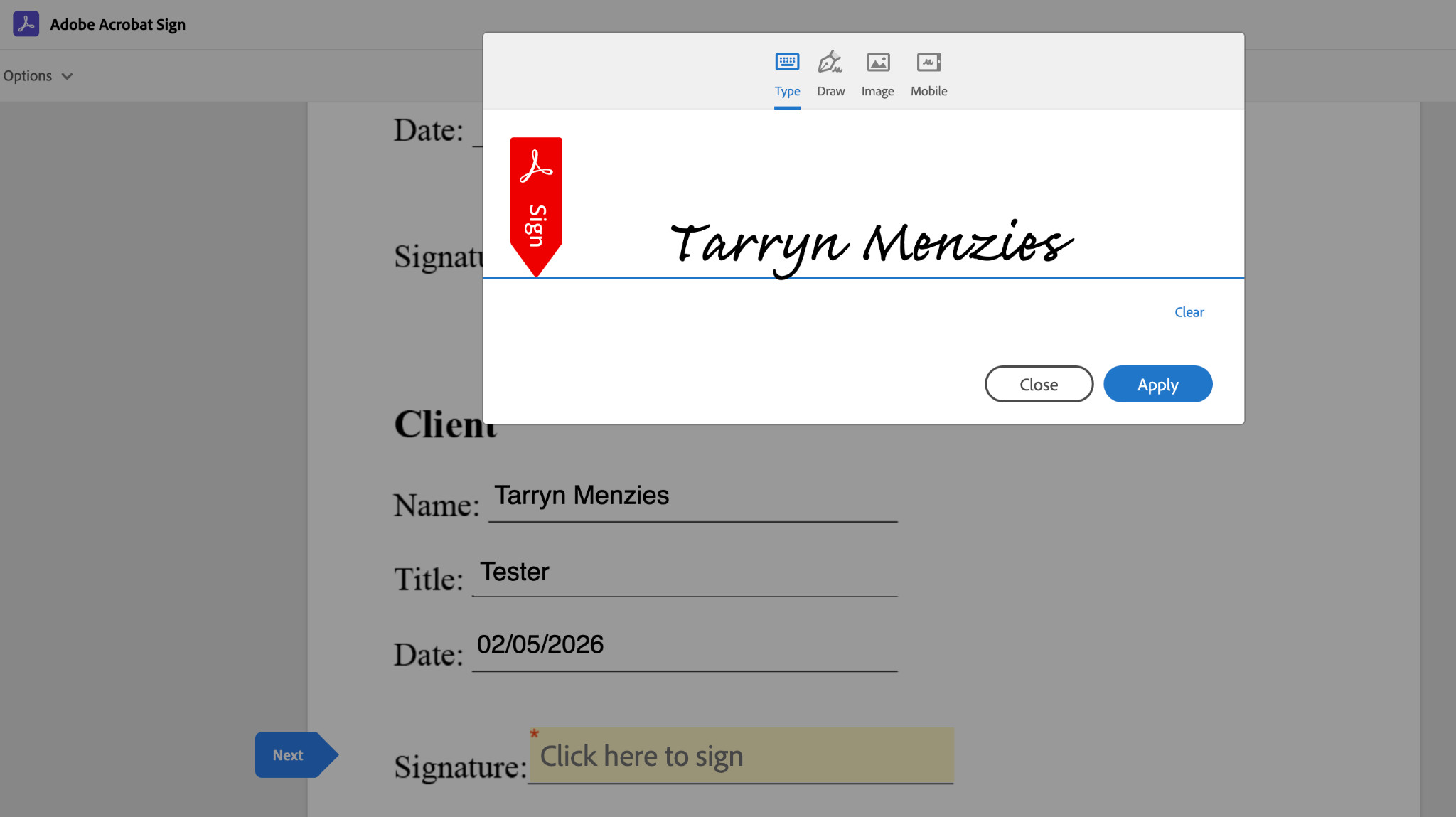 Adobe Demo Signature Process