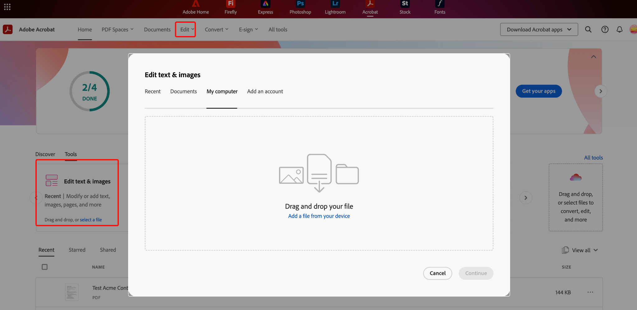 Adobe Demo drag and drop and upload your document