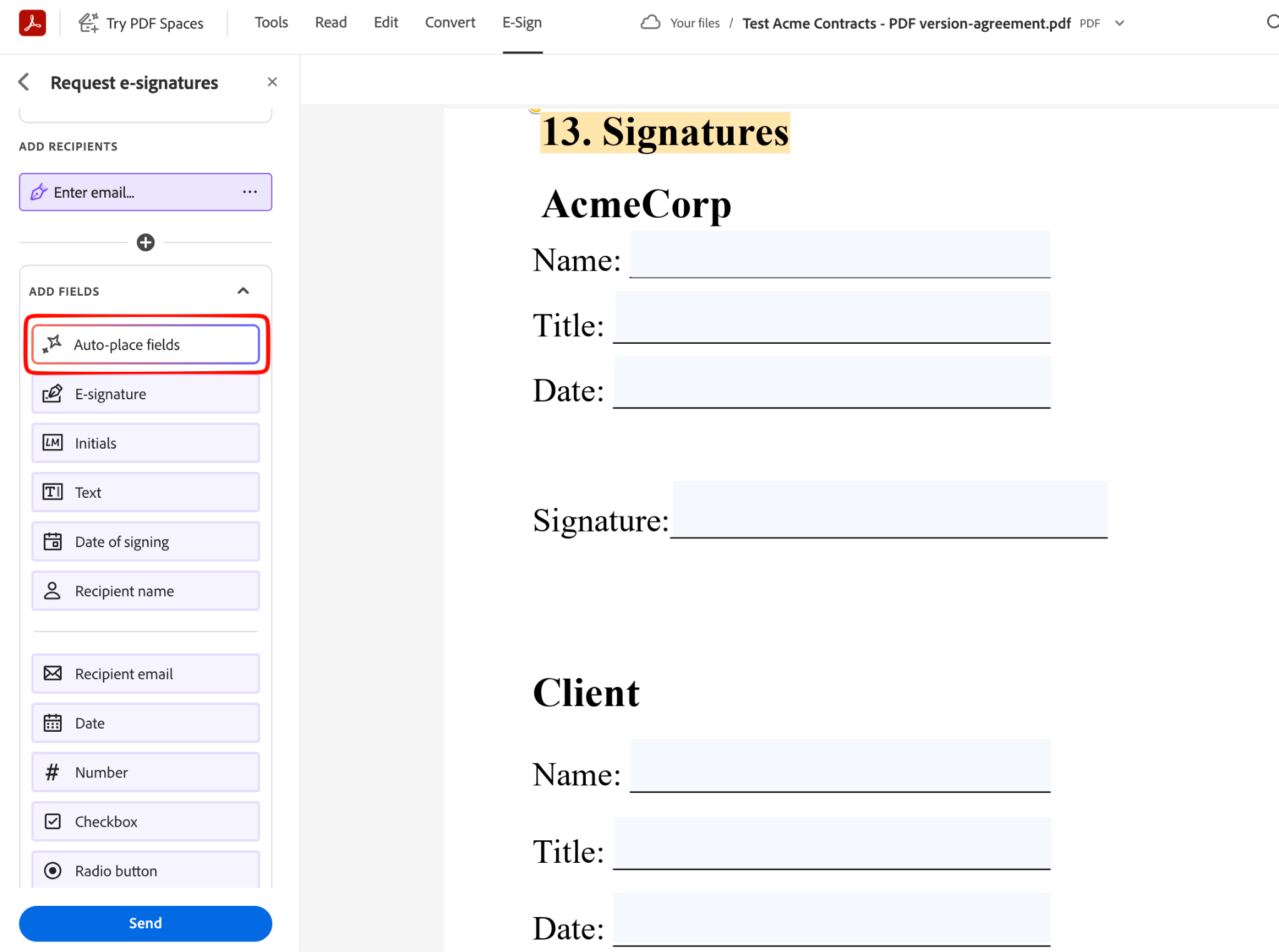 Adobe Demo Adding Fillable Fields