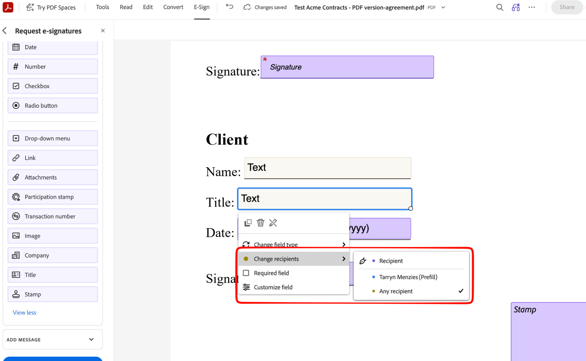 Adobe Demo Assigning Recipients