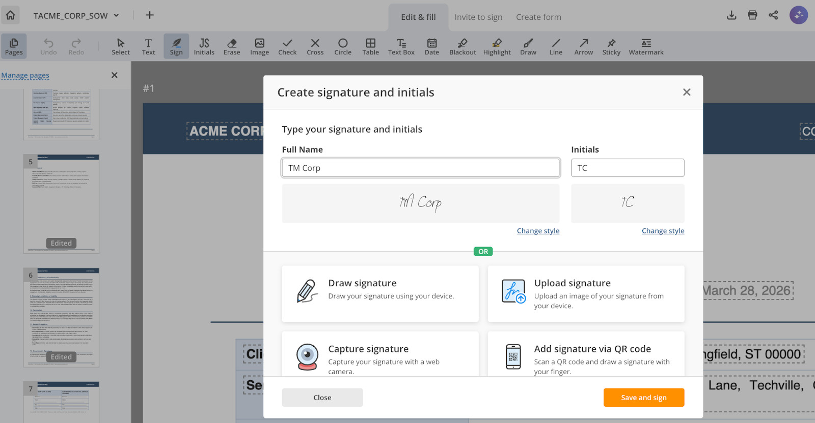 E-Signing Functionalities