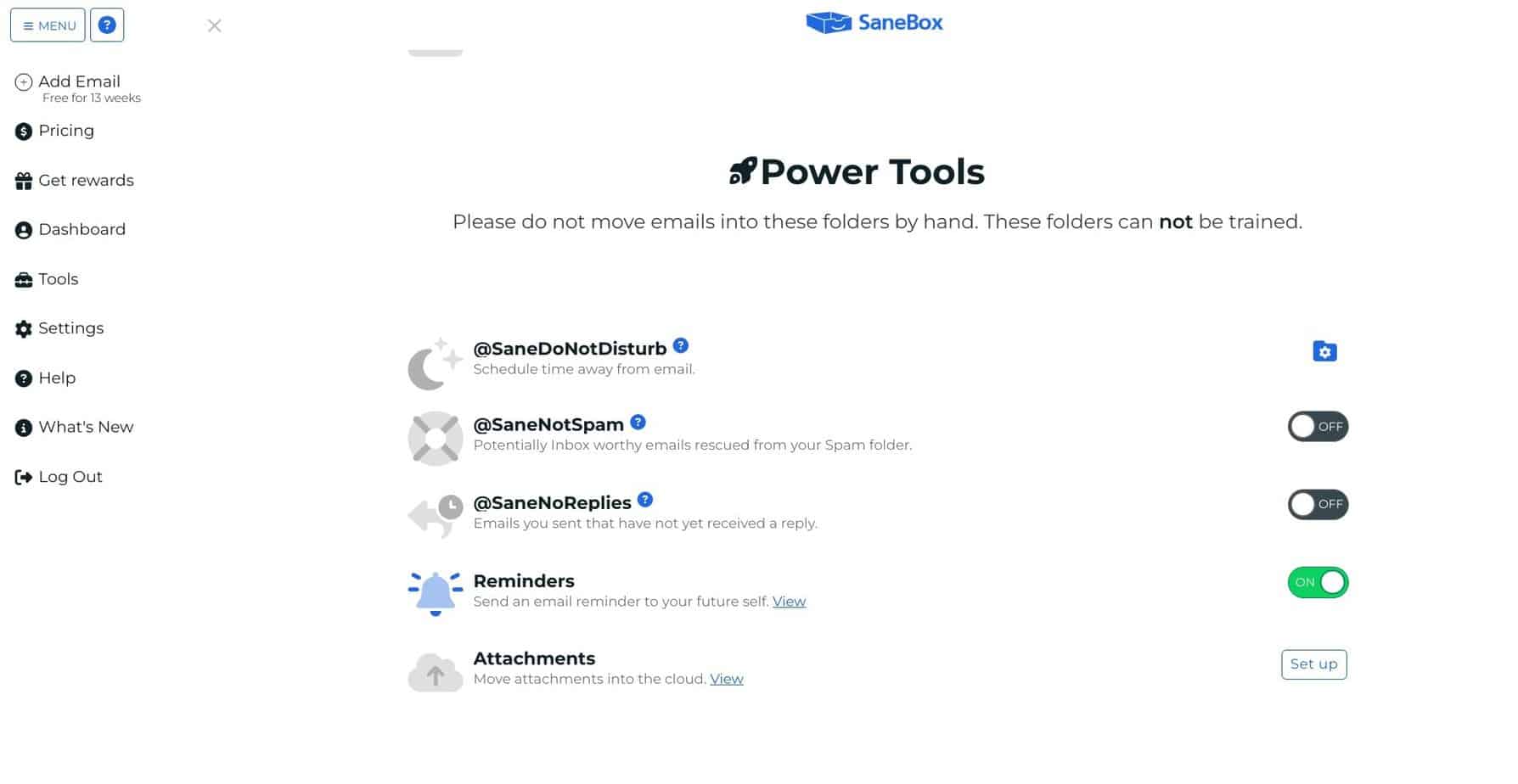 Outils de puissance SaneBox