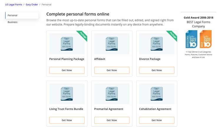 us legal personal forms online