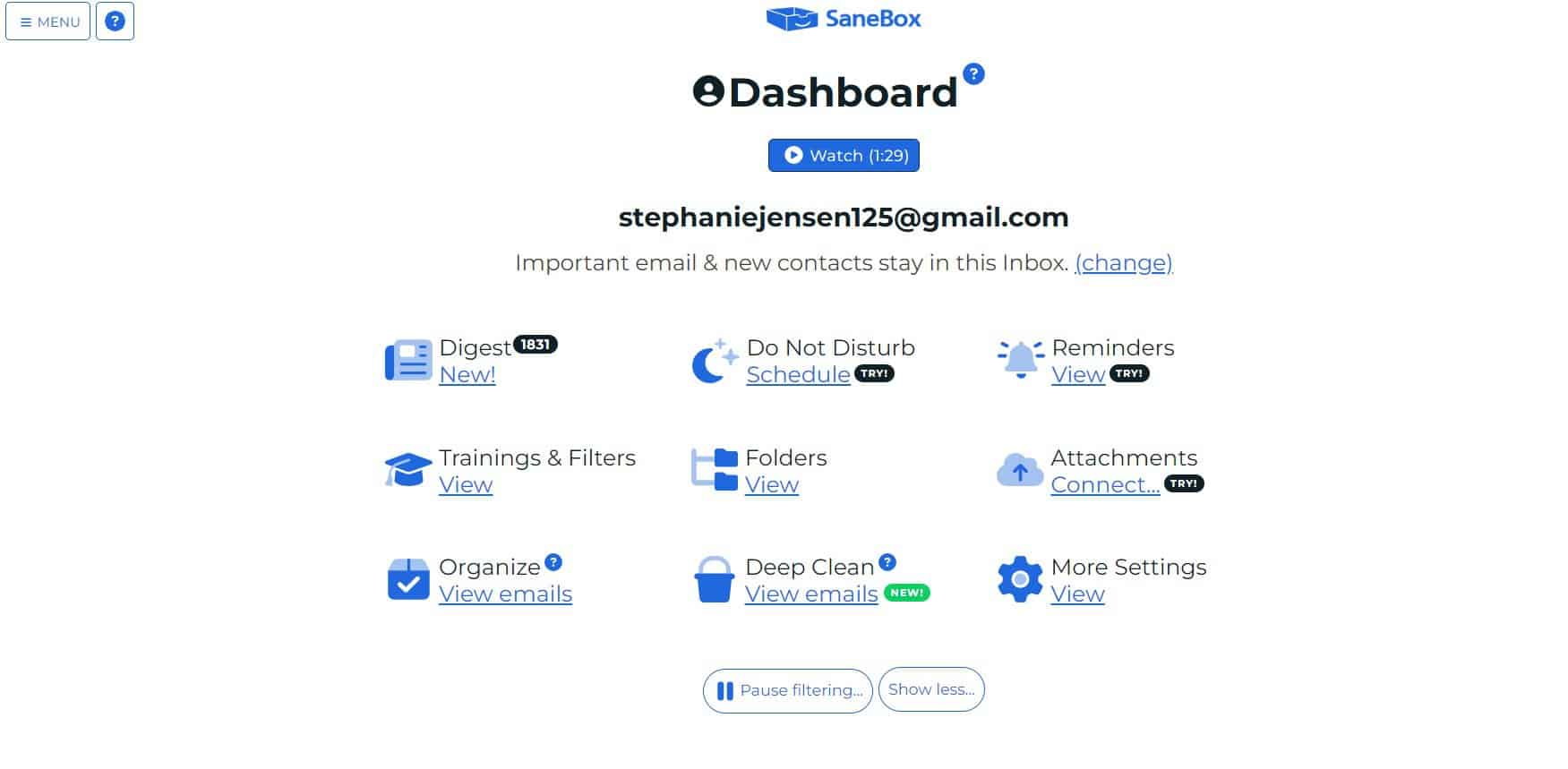 SaneBox Dashboard