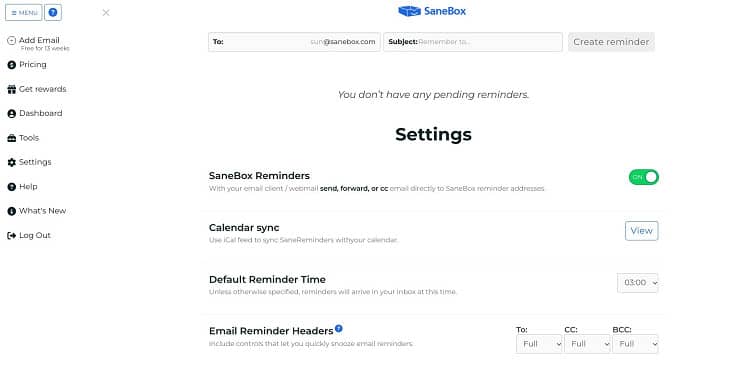 sanebox reminders