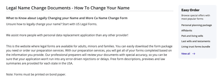 us-rechtliches Formular für die Namensänderung
