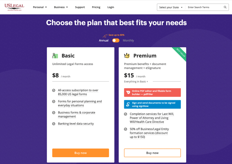 us legal utilizando el plan