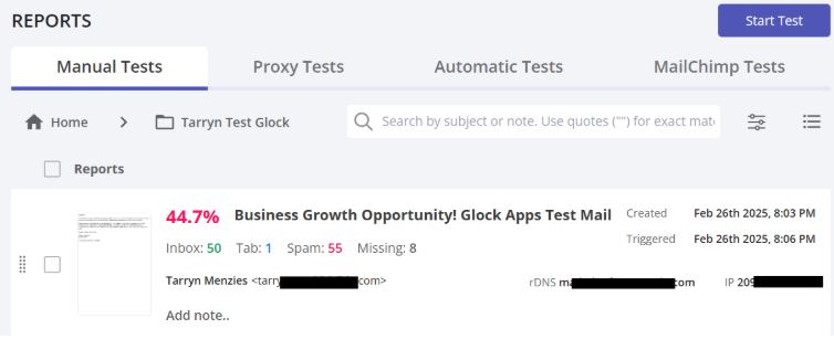 reports manual tests email deliverability