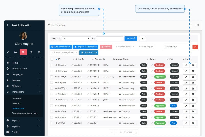 Post Affiliate Pro dahsboard