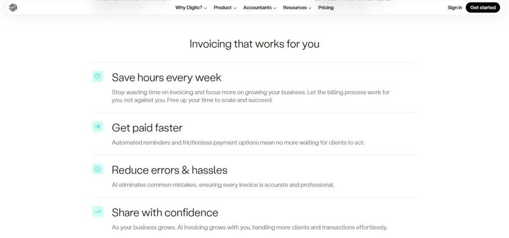 digits invoicing features