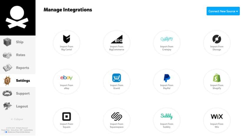 pirate ship manage integrations