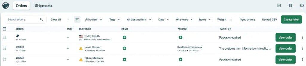 shippo orders list