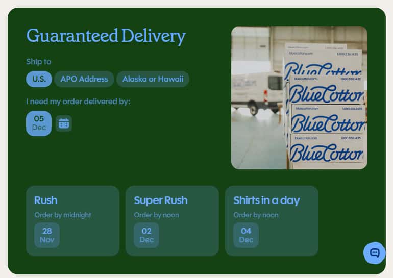 Blue Cotton Standard Shipping Options