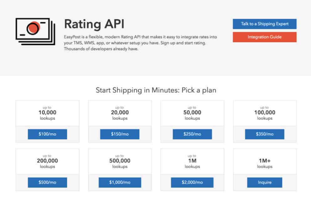 EasyPost pricing api