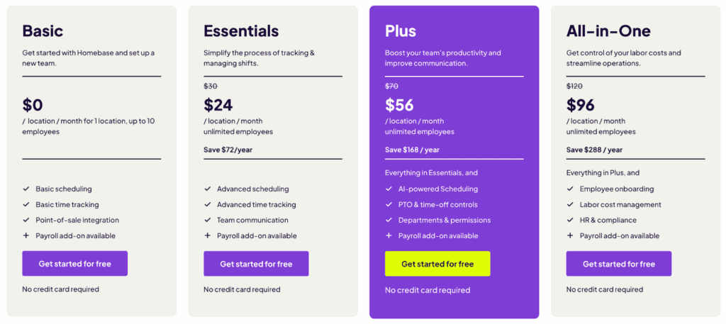 Homebase Pricing and Plans