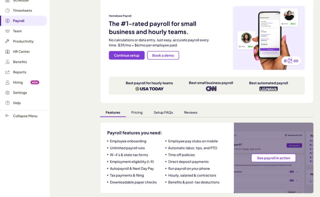 Homebase Payroll Features