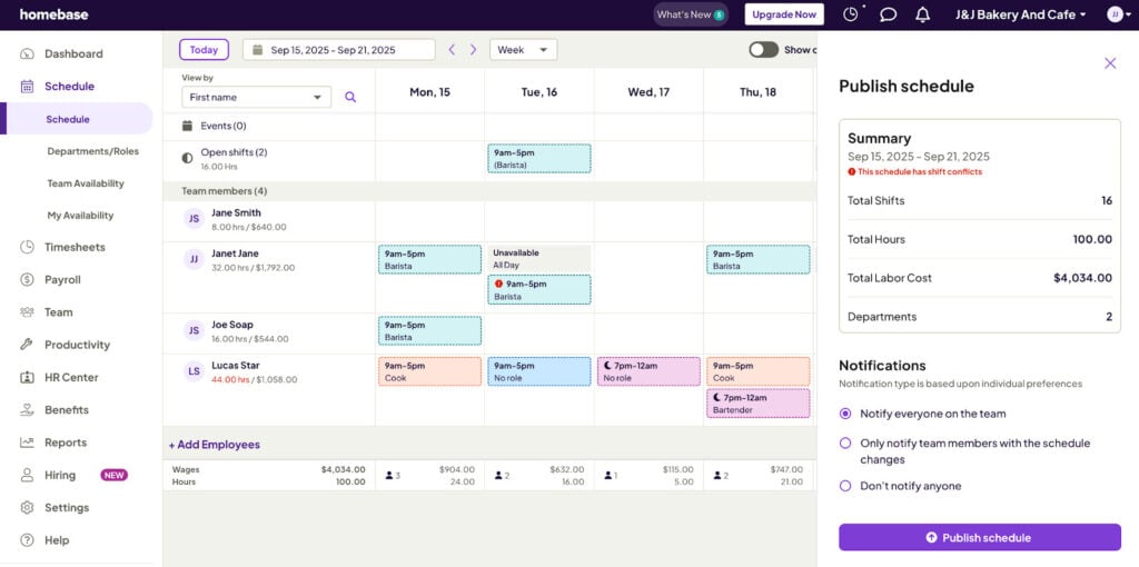 Homebase Scheduling features