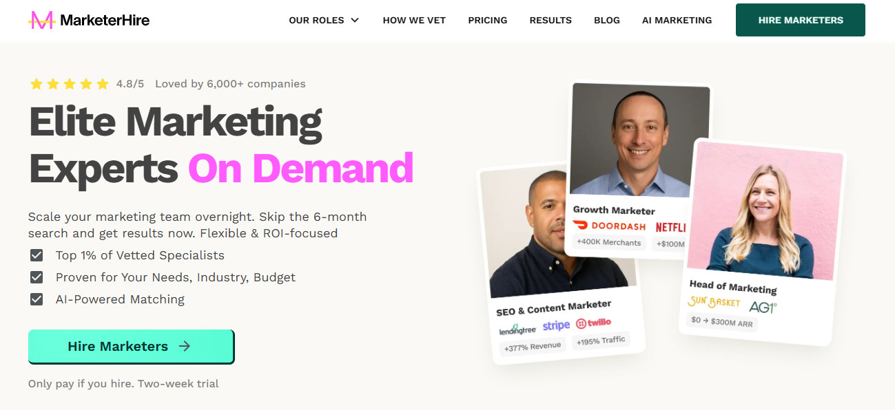 MarketerHire (Best for Fast Self-Serve Specialist Matching)