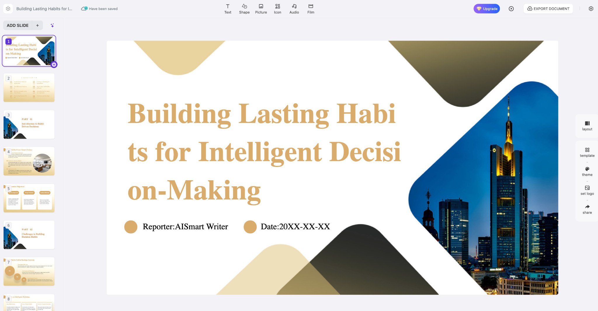 PPT AI changing colors and styles