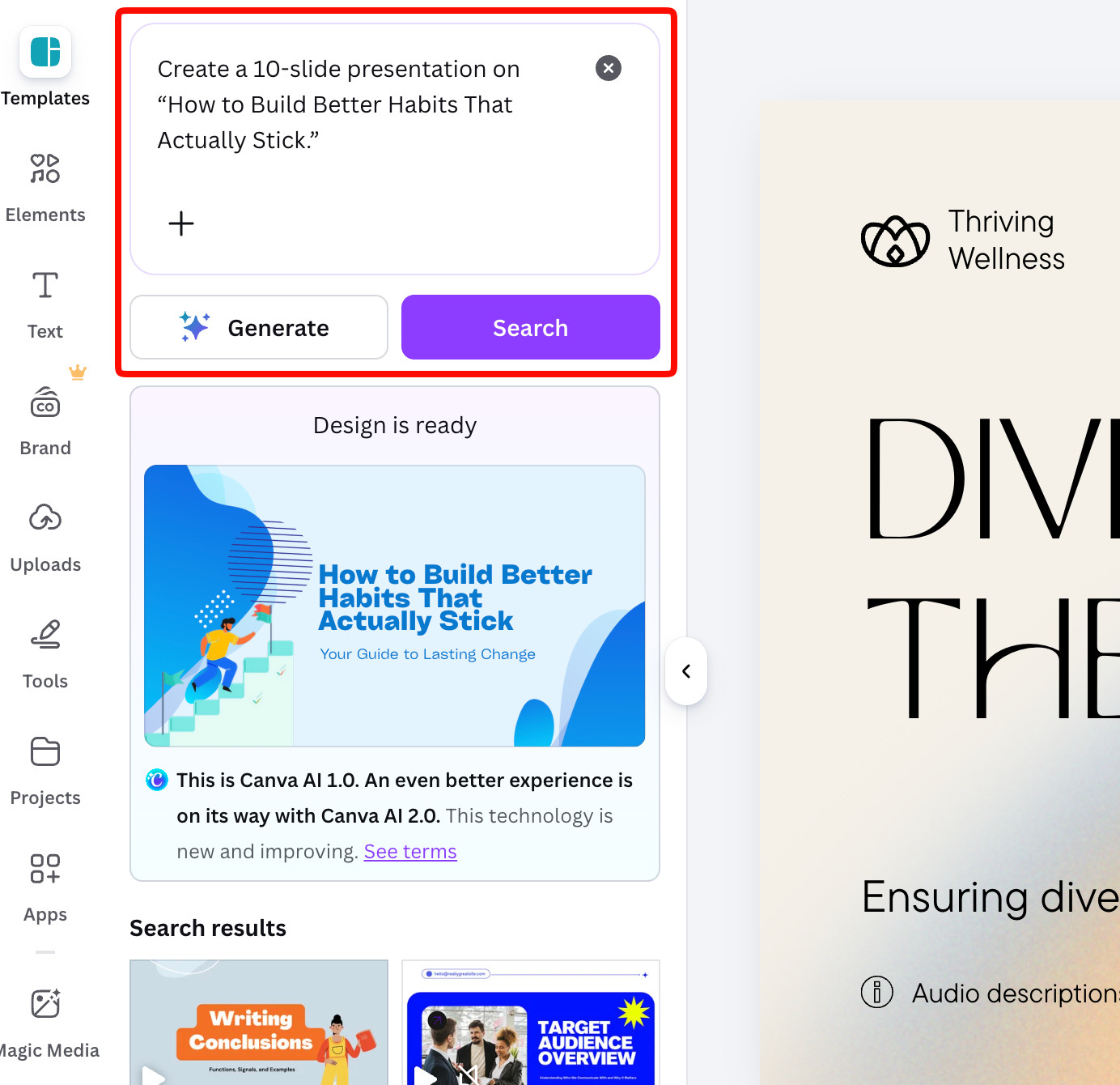 Canva creates with a pre-selected template