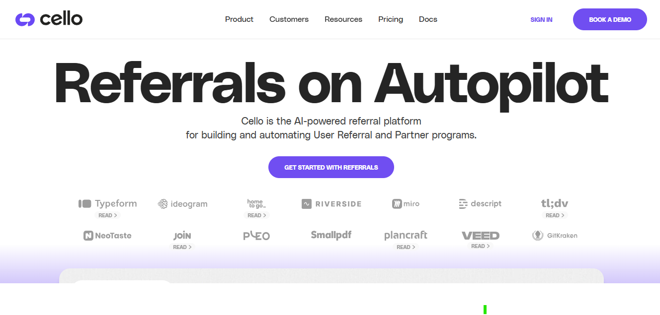 Cello: Best for In-Product SaaS Referrals Programs