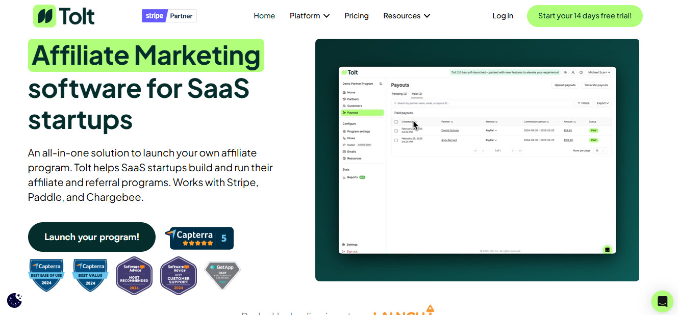 Tolt: Best Starter Option for Early-Stage SaaS Affiliate and Referral Programs