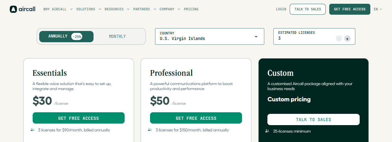 Aircall Pricing