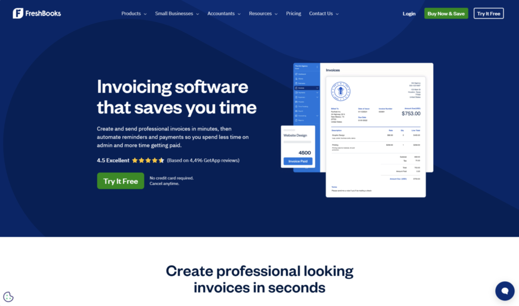 freshbooks homebage