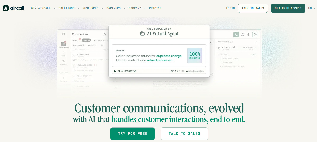 Aircall as an AI Voice Agent Option