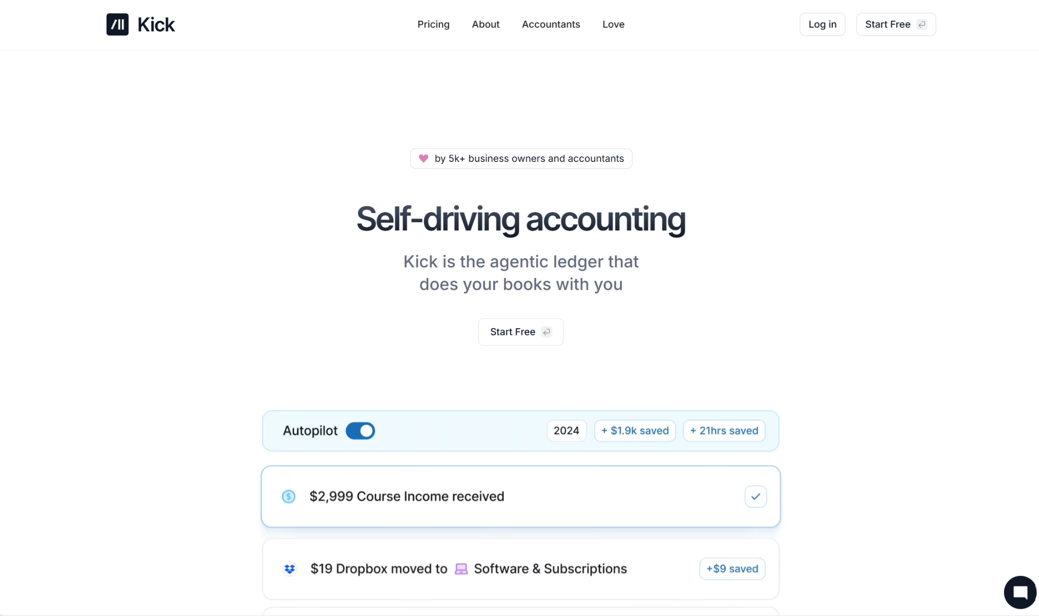 Kick: Best for Cash Accounting