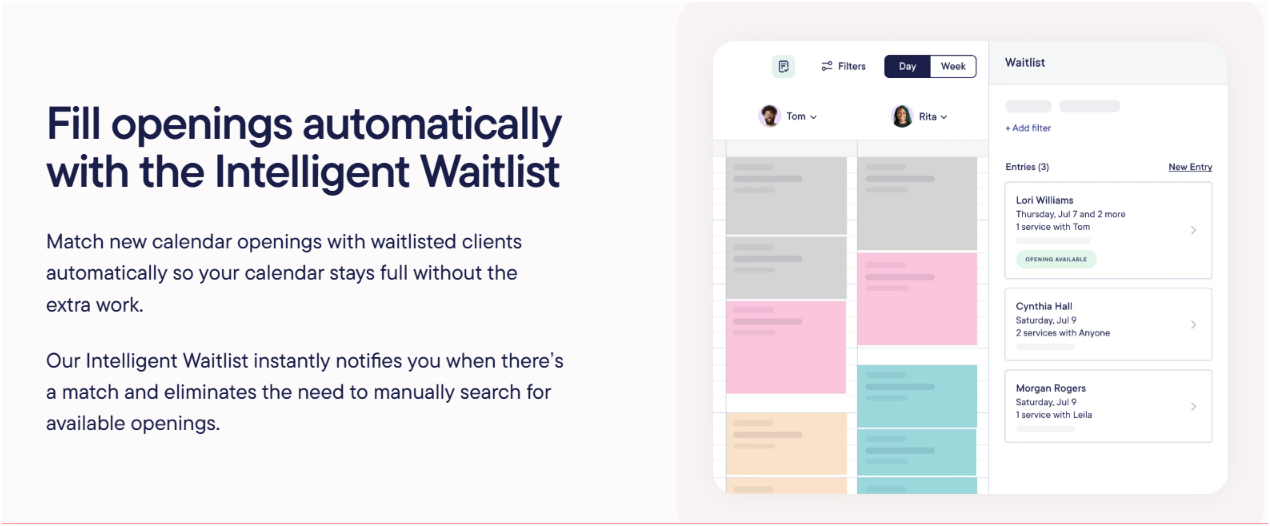 Mangomint Intelligent Waitlist matching calendar openings with waitlisted clients