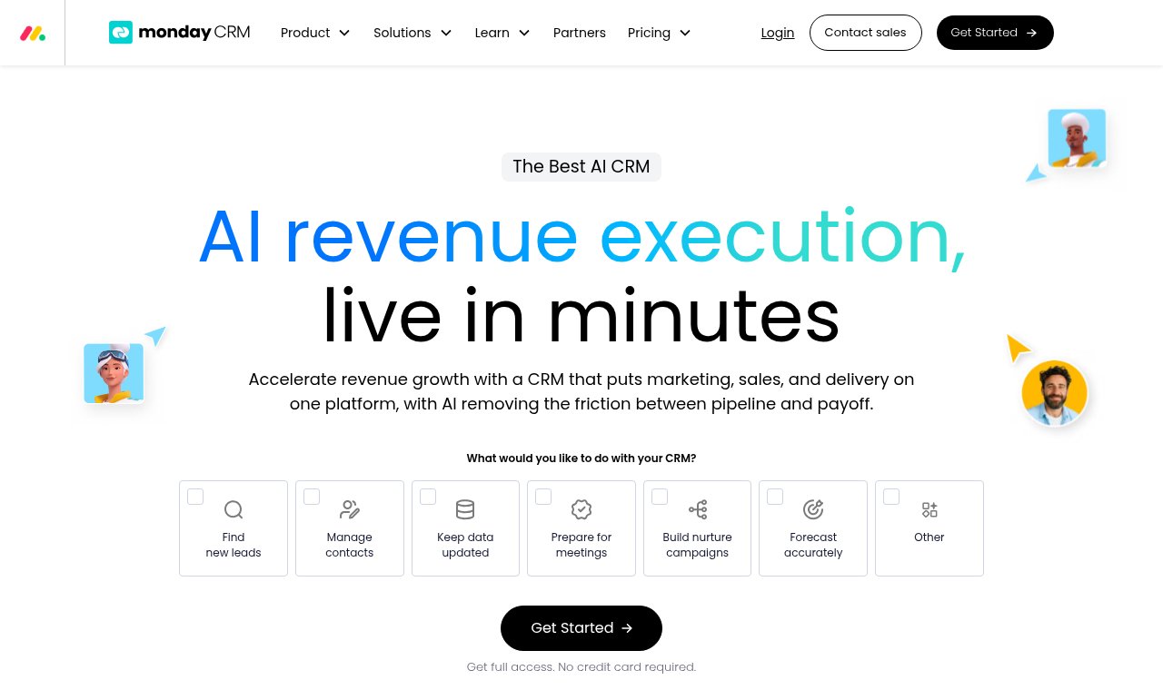 monday CRM homepage