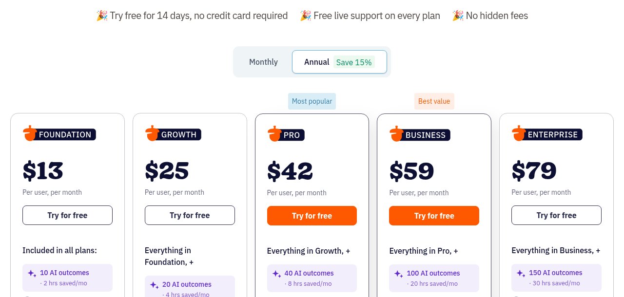 Nutshell CRM pricing plans: Foundation, Growth, Pro, Business and Enterprise